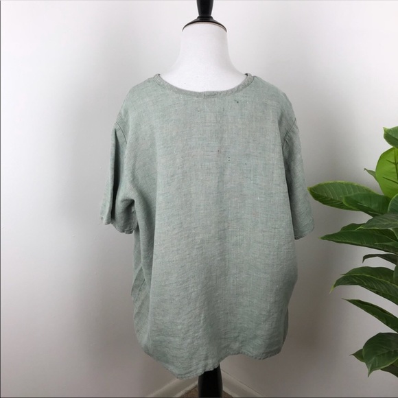Flax green linen blouse - Picture 4 of 5